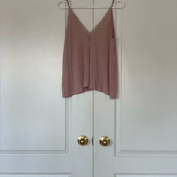 Pink lace deep v neck tank top - Picture 2 of 5